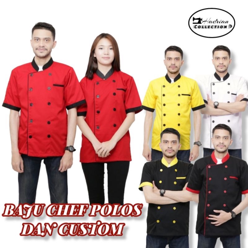 Baju koki Baju Chef Seragam Koki profesional Pria wanita ( unisex ) Bisa Custom Warna ,Bordir Nama dan Logo
