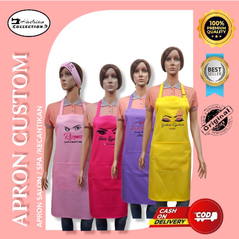 Celemek Apron Salon Cuztom pink Celemek Spa Celemek massage Celemek kecantikan free bordir logo salon