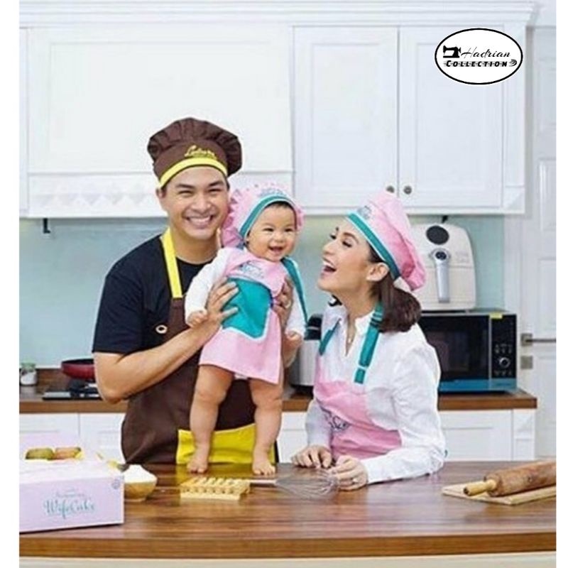 Celemek Apron Topi Koki Kombinasi Warna - Soft pink dan Coklat ( Bisa Request Warna )