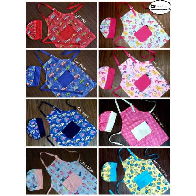 Celemek anak apron anak & topi koki motip karakter