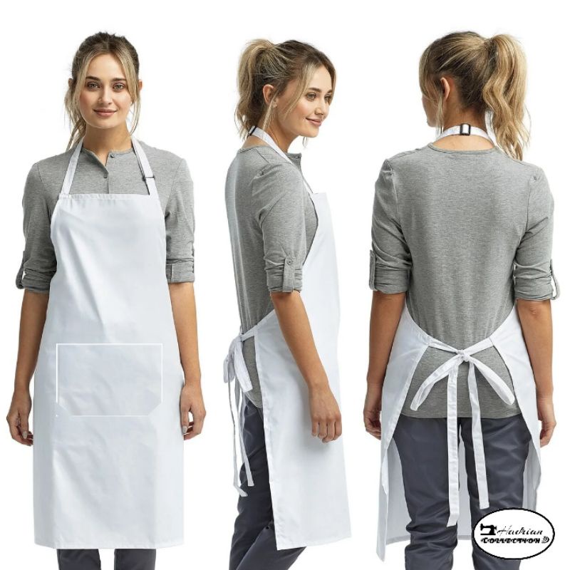 Apron Celemek putih Celemek Masak Celemek pria wanita Celemek kitchen Celemek Waitres Celemek Dapur Drill